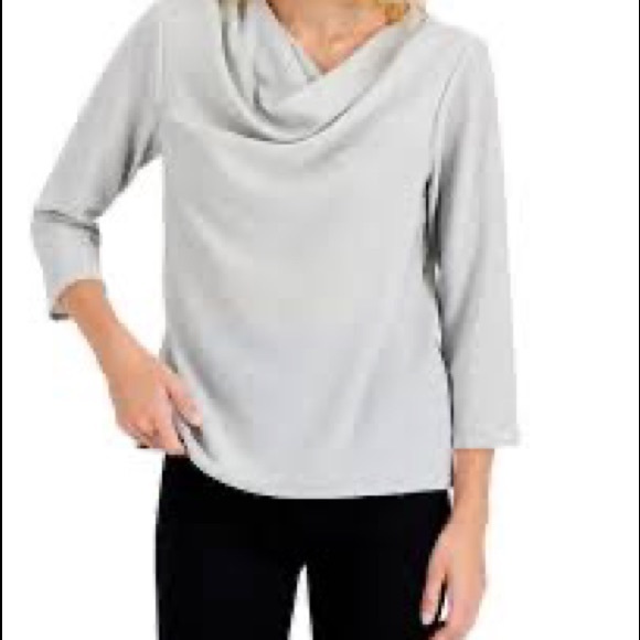 Alfani Cowl-neck Metallic 3/4 Sleeve Top - Picture 5 of 5